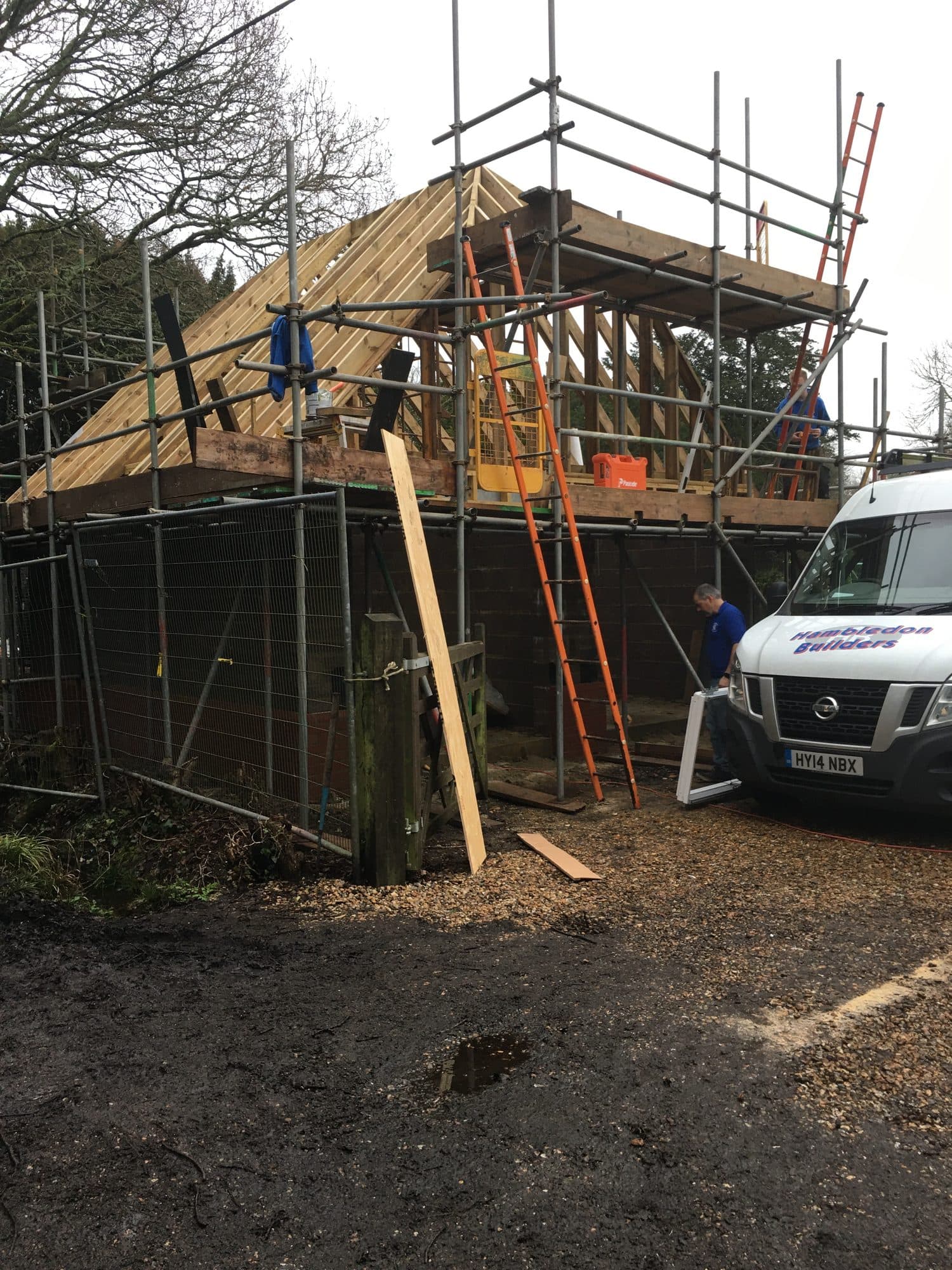 Roof framing going up