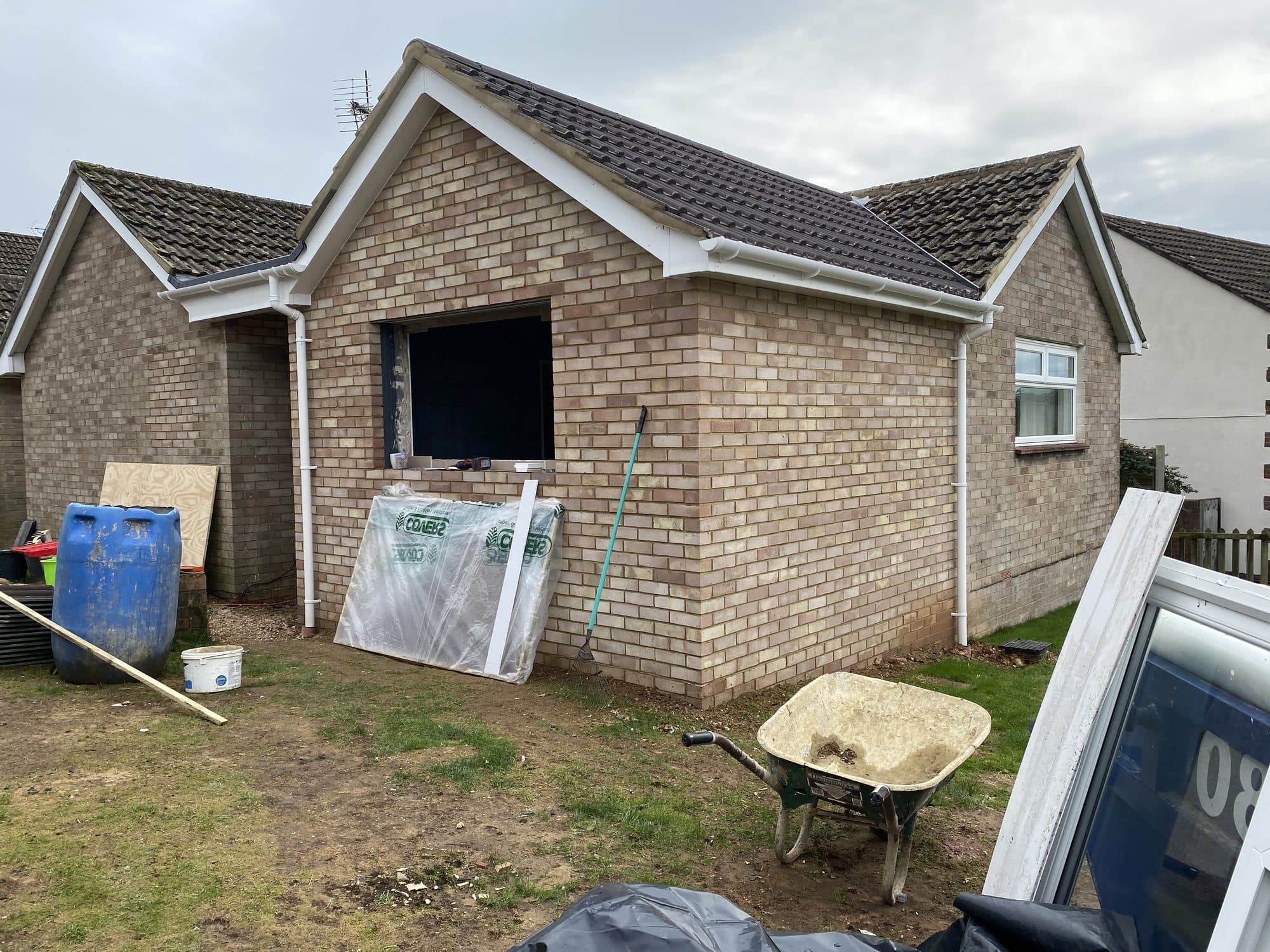 Brickwork and roof complete, ready for windows